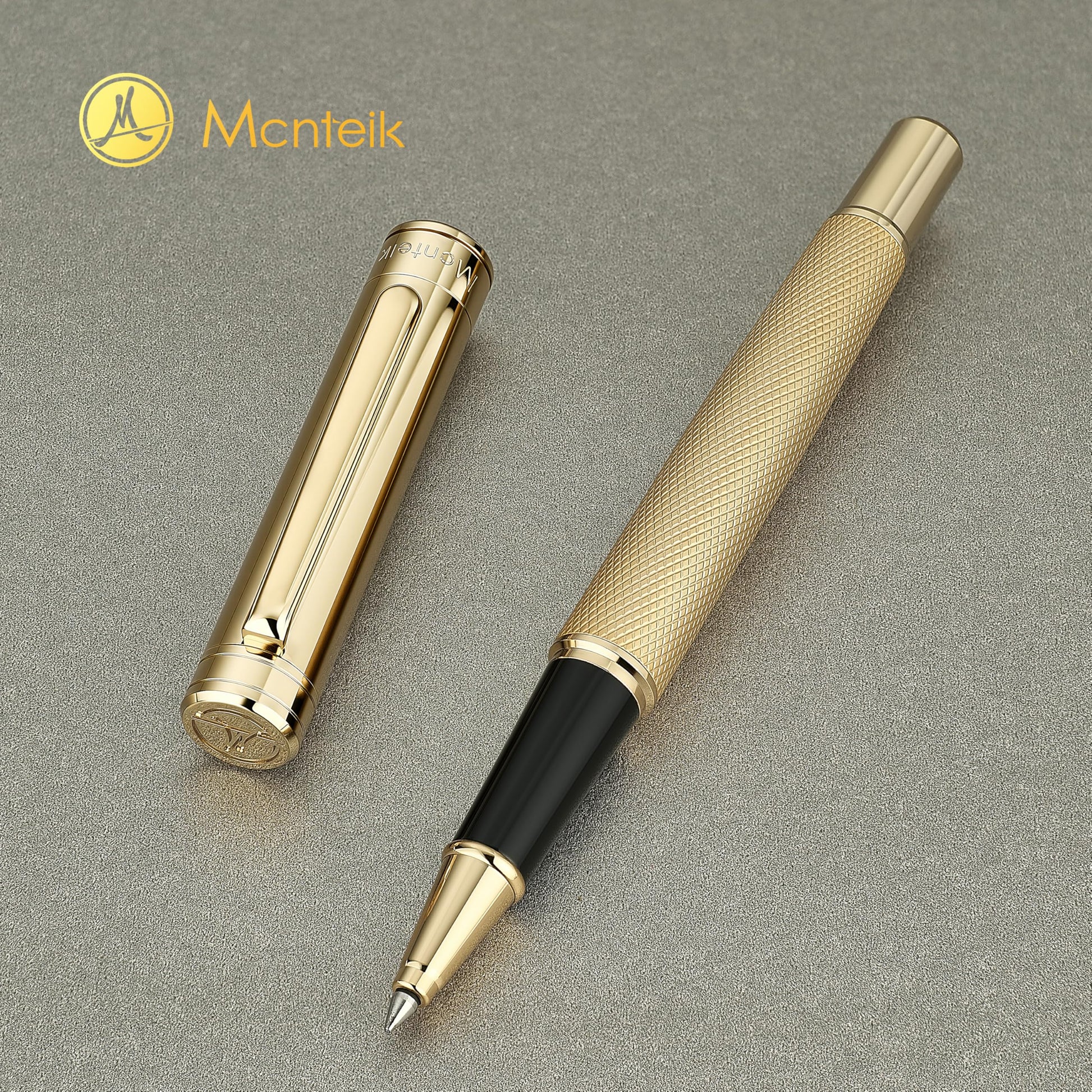 MCNTEIK Gold Rollerball Pen, Stunning Luxury Pen with Mesh Texture Design and 24K Gold Finish