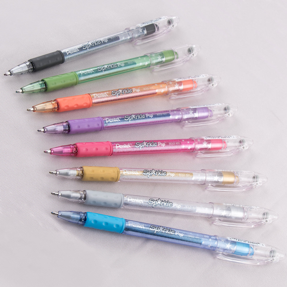 Pentel Sparkle Pop Iridescent Gel Pens, (1.0mm) Bold Lines, Assorted Ink (A/C/D/F/P/V/x/Z) 36-PK