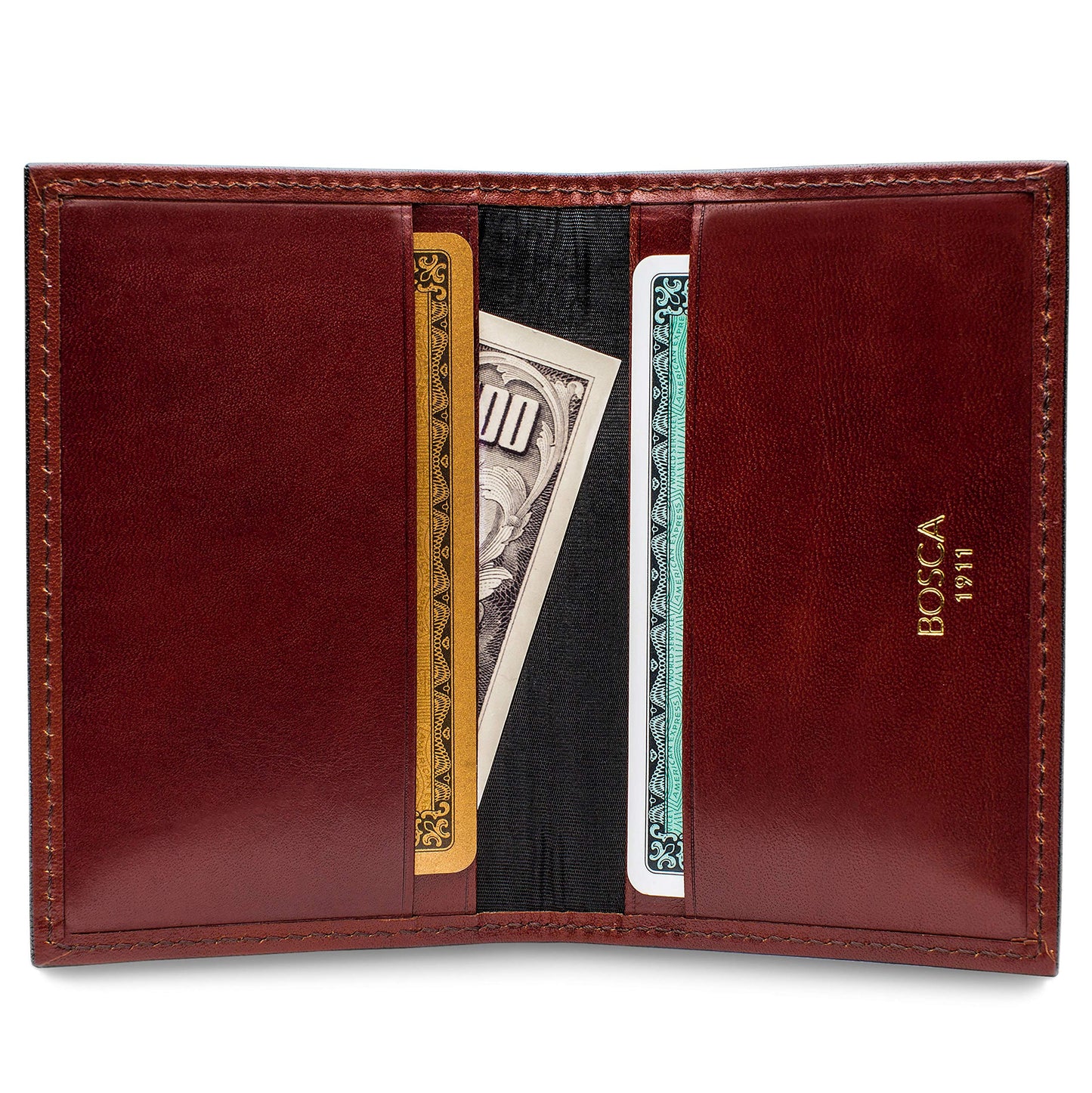 Bosca Men's Leather Card Holder Wallet - Slim, Front Pocket Design, 4 Card Slots Calling Card & ID