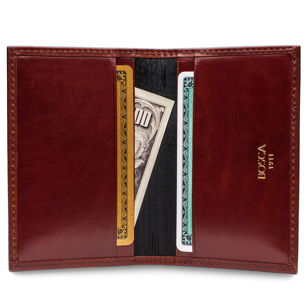 Bosca Men's Leather Card Holder Wallet - Slim, Front Pocket Design, 4 Card Slots Calling Card & ID