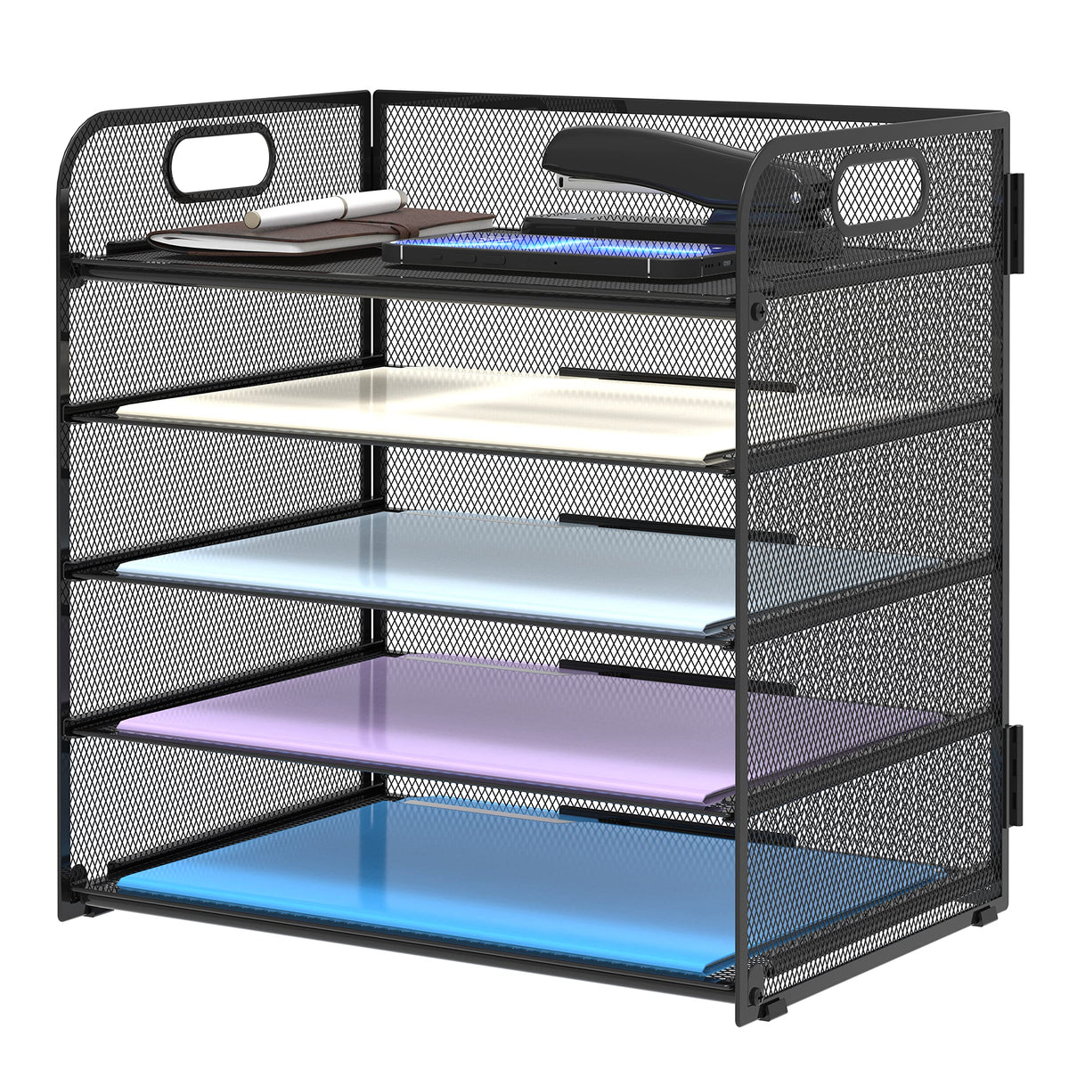 Supeasy 5 Trays Paper Organizer Letter Tray with Handle-Mesh Desk File Holders, Paper Sorter Desk