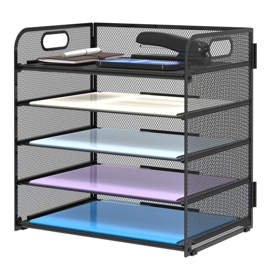 Supeasy 5 Trays Paper Organizer Letter Tray with Handle-Mesh Desk File Holders, Paper Sorter Desk