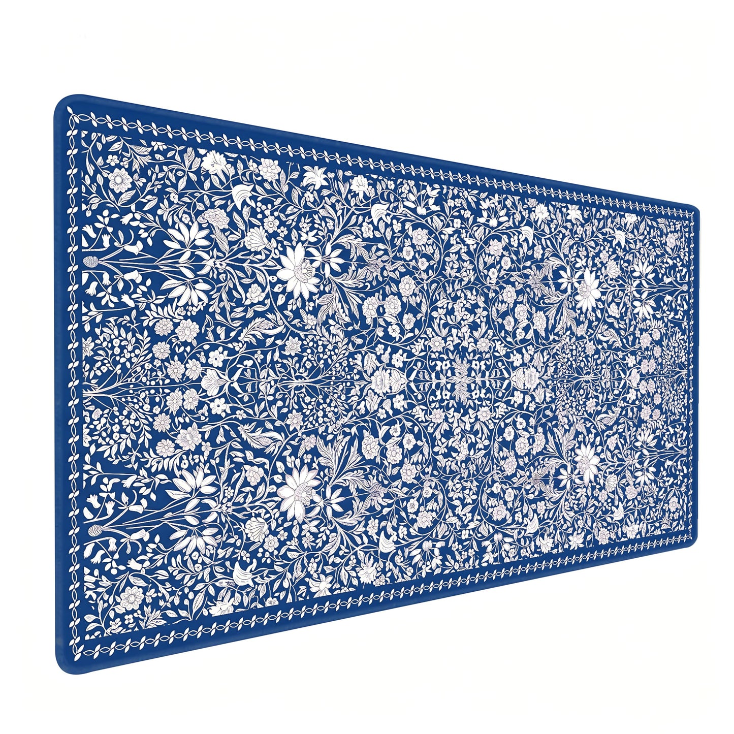 Cute Floral Aesthetic Daisy Gaming Mouse Pad, White Blue Chinoiserie Desk Mat with Anti-Slip Base &