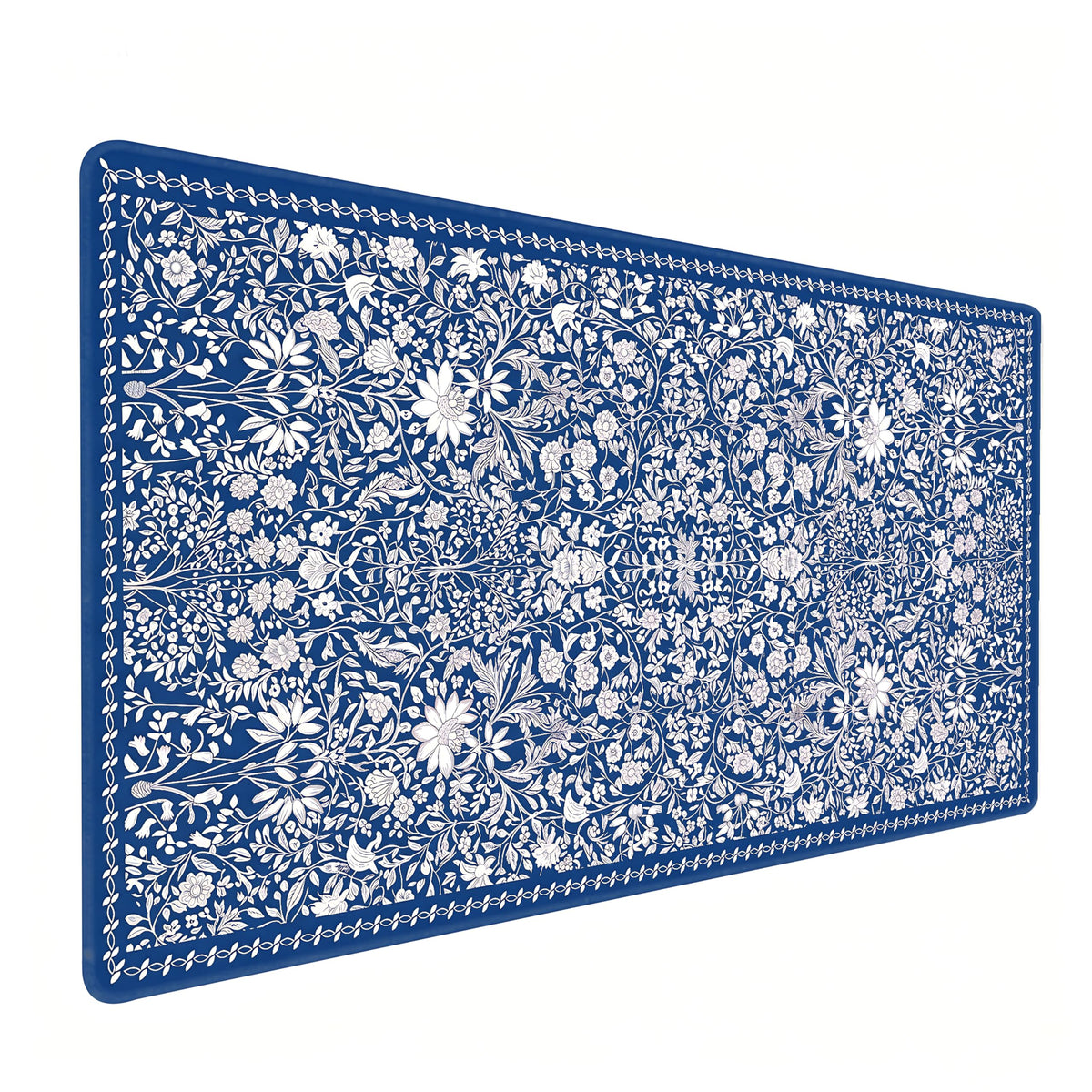 Cute Floral Aesthetic Daisy Gaming Mouse Pad, White Blue Chinoiserie Desk Mat with Anti-Slip Base &