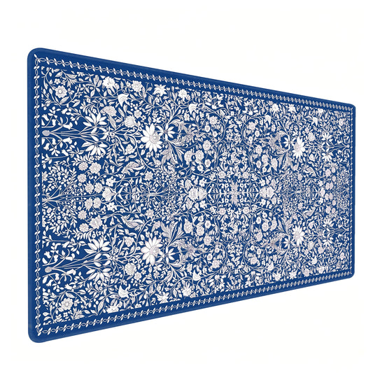 Cute Floral Aesthetic Daisy Gaming Mouse Pad, White Blue Chinoiserie Desk Mat with Anti-Slip Base &