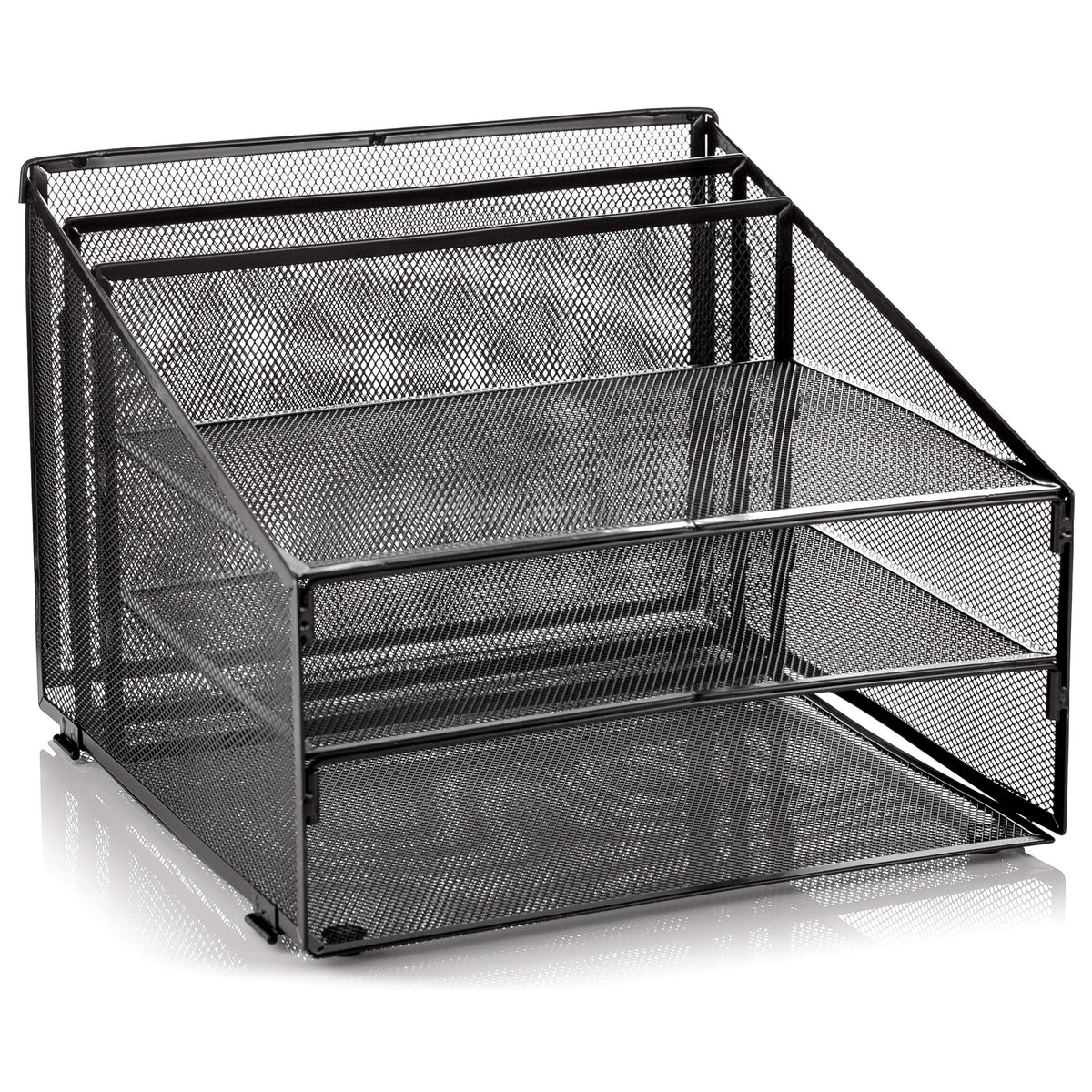 Metal Office Desk Organizer 3-Tier, Mesh Desktop Document and A4 File Holder with 3 Flat Trays and