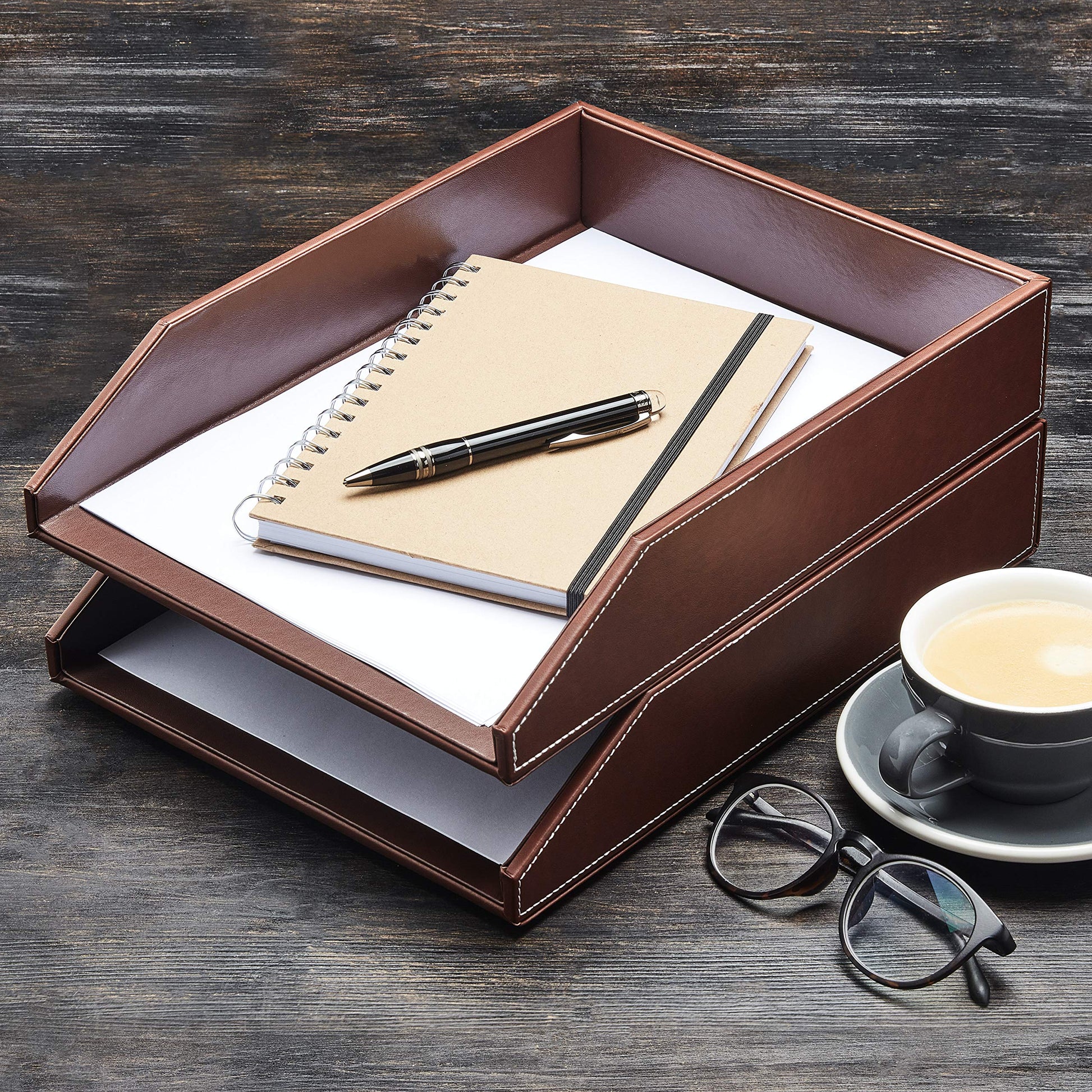 Gallaway Leather Letter Desk Organizer - Premium PU Leather Perfect for Office Organization