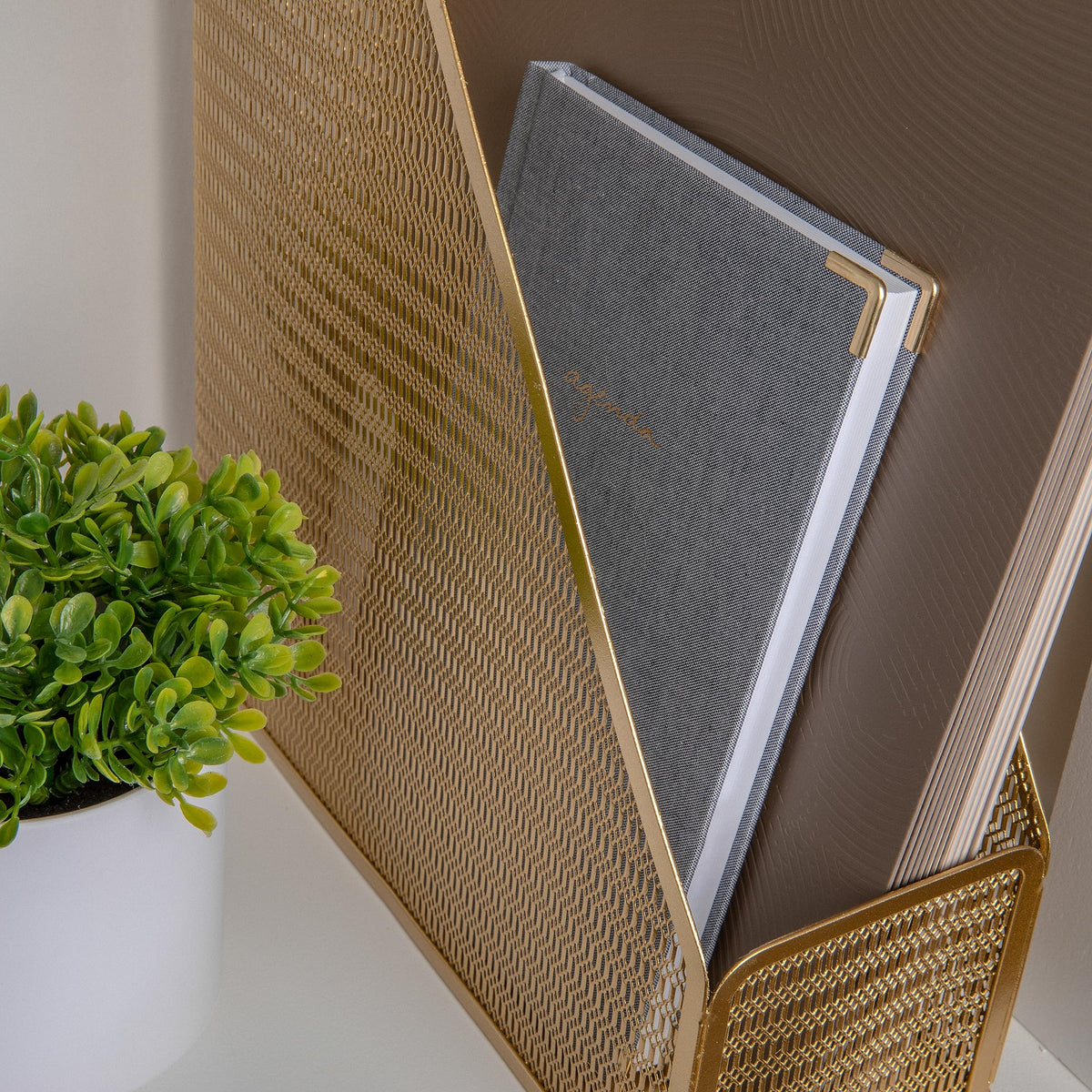 Martha Stewart Ryder Mesh Metal Magazine File Holder, Gold