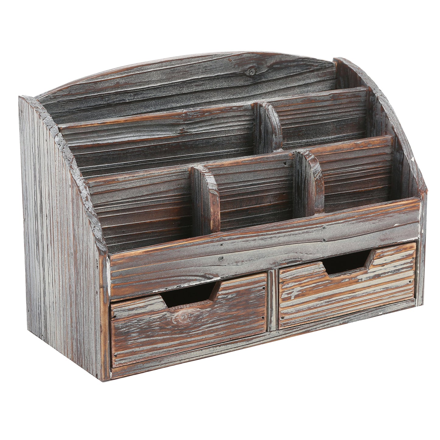 MyGift Office Supply Organizer with Drawers, Torched Wood Desktop Storage