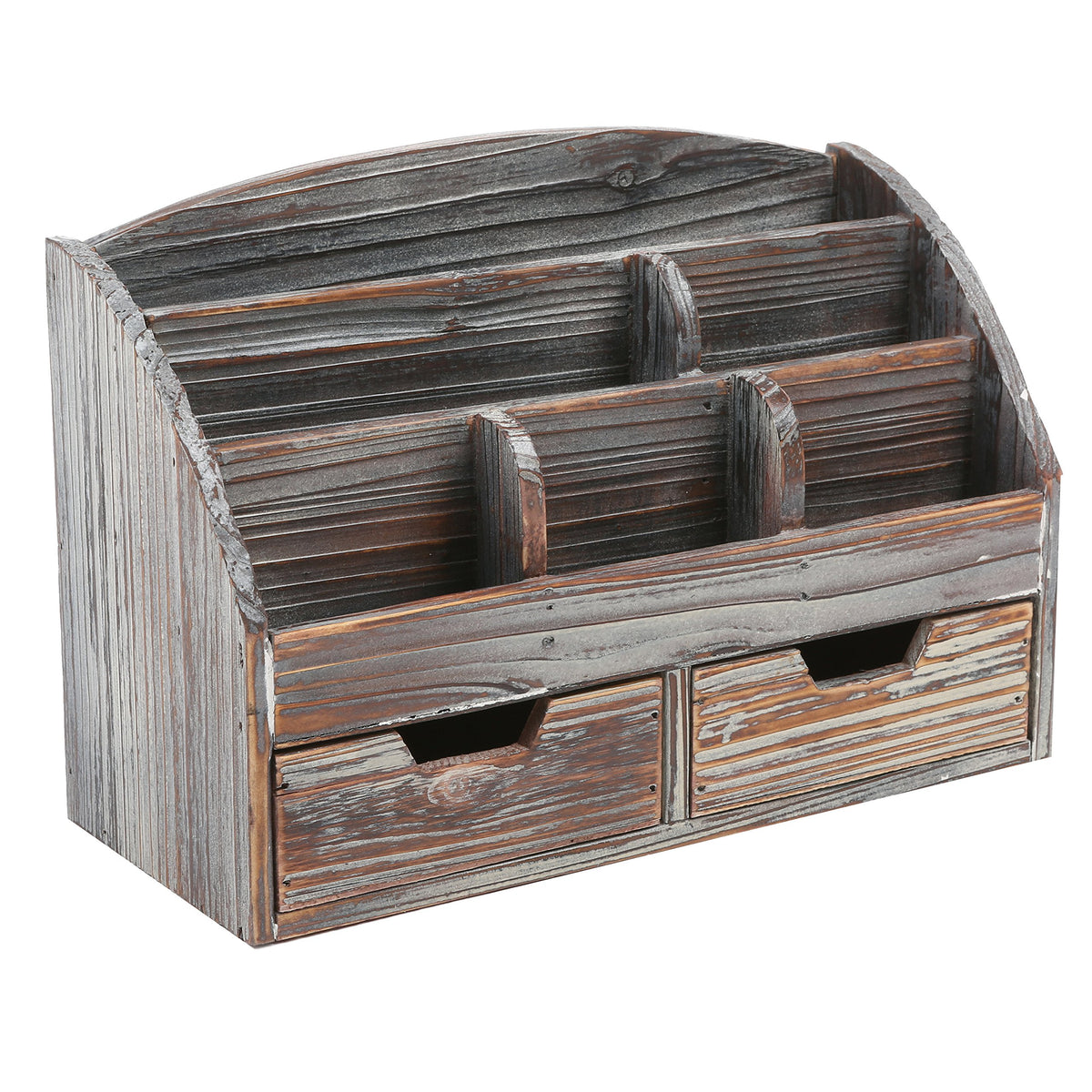 MyGift Office Supply Organizer with Drawers, Torched Wood Desktop Storage