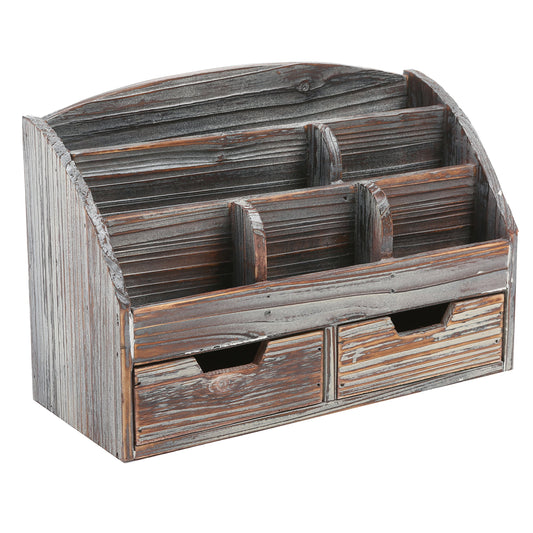MyGift Office Supply Organizer with Drawers, Torched Wood Desktop Storage