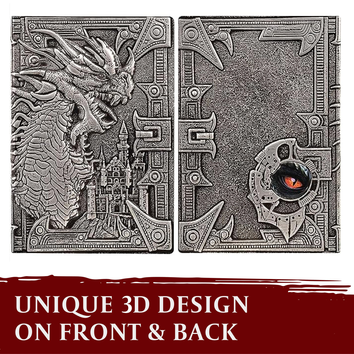 DND Notebook / Journal, Unique 200 Page Book with 3D Silver Dragon Embossed Faux Leather Cover with