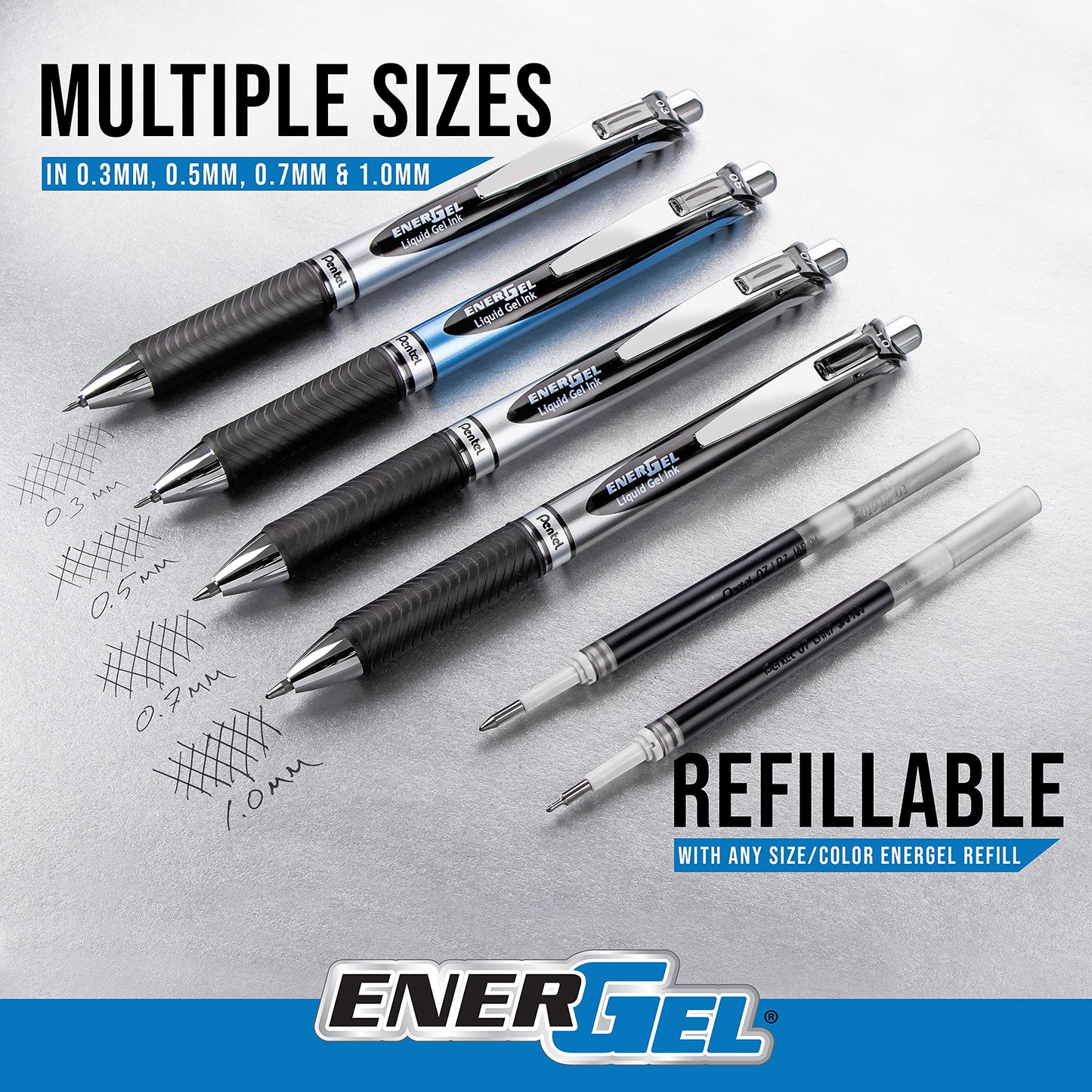 Pentel EnerGel RTX Retractable Liquid Gel Pen, Scholar Expressions Pack, 0.7mm, Metal Tip, Medium