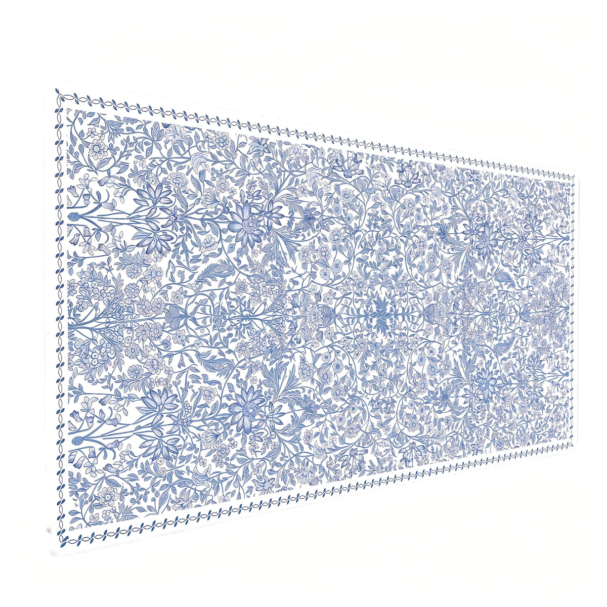 Cute Floral Aesthetic Daisy Gaming Mouse Pad, White Blue Chinoiserie Desk Mat with Anti-Slip Base &