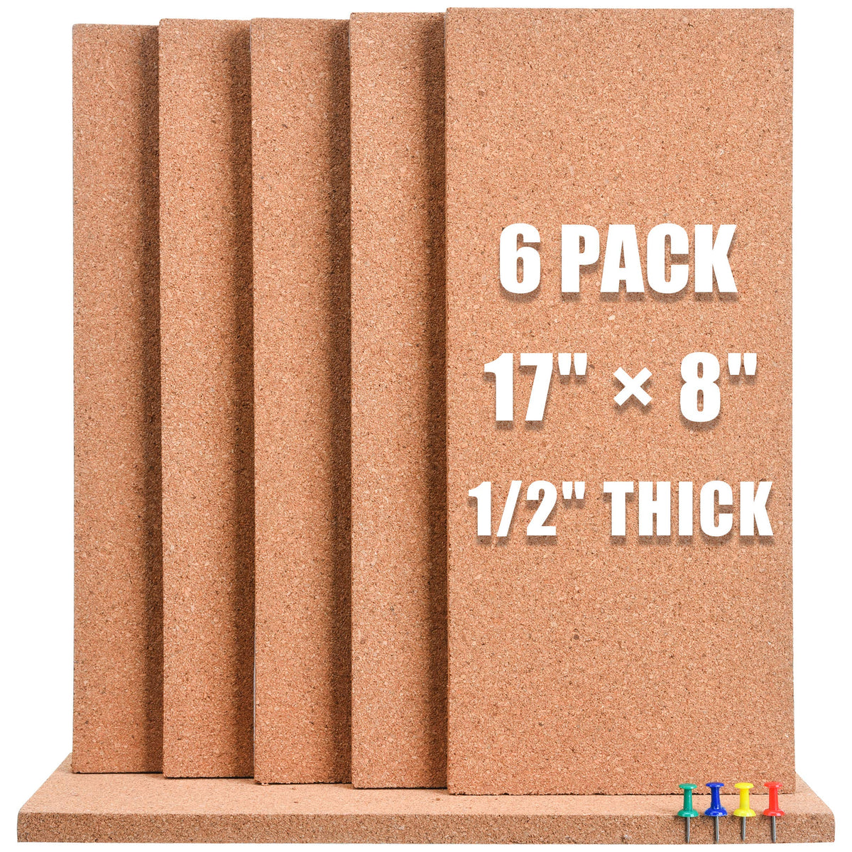SUNGIFT 17 x 8 Inch Cork Bulletin Board 6 Pack, 1/2" Thick for Office/Home