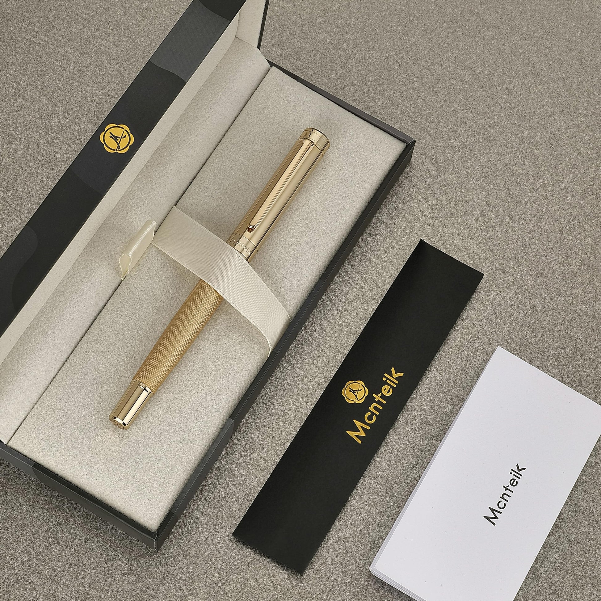 MCNTEIK Gold Rollerball Pen, Stunning Luxury Pen with Mesh Texture Design and 24K Gold Finish