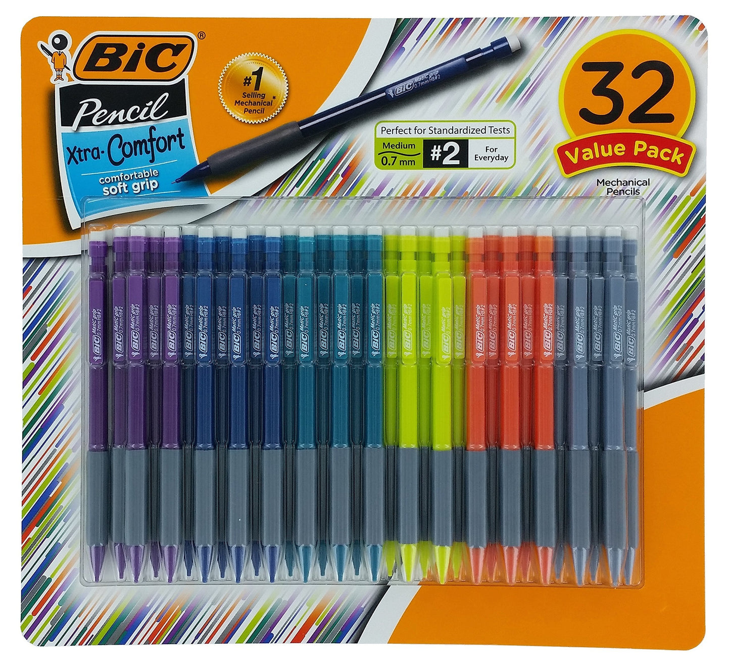 BIC Matic Grip Mechanical Pencil, HB NO 2, 0.7 mm, 32 Pencil