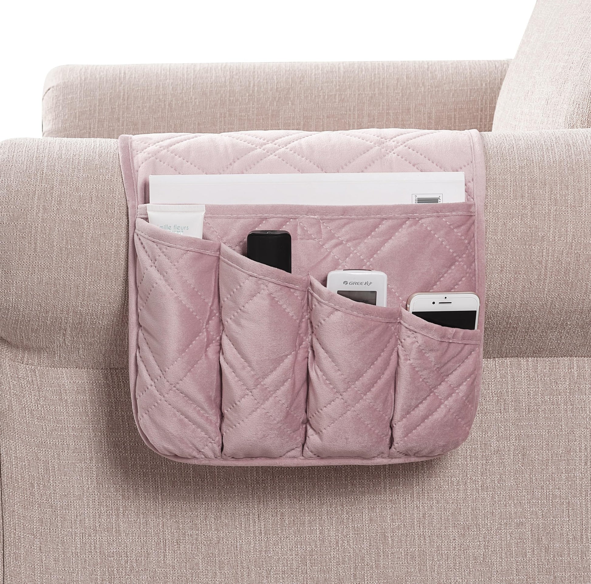 Brilliant Sunshine Silver Pink Velvet Velvet Couch Armrest Cover, 35"×13"
