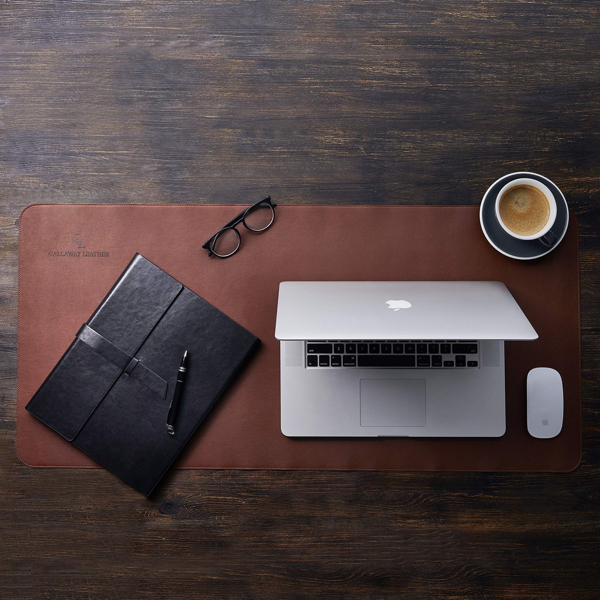 Gallaway Leather Desk Mat, Office Writing Desk Pad, Large 36" x 17" Dark Brown, for Top of Desks