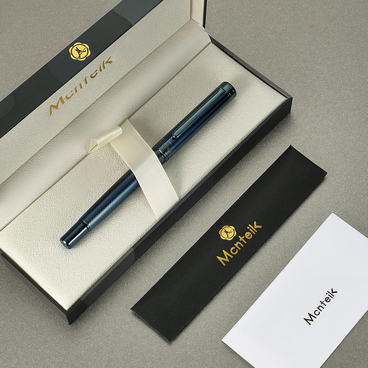 MCNTEIK Electroplated Blue Rollerball Pen, Stunning Luxury Pen with Mesh Texture Design、Schmidt Ink