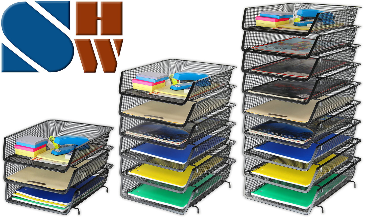 Simple Houseware Stackable Letter Tray Organizer, 3-Pack, Black