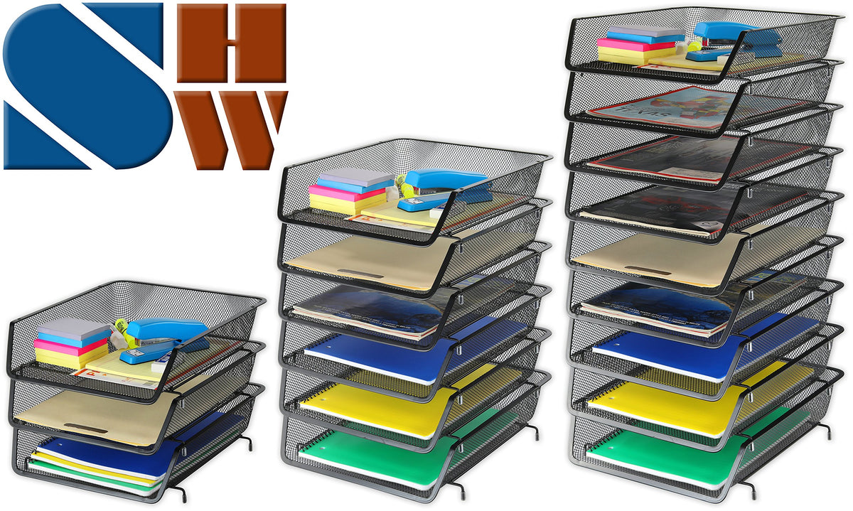 Simple Houseware Stackable Letter Tray Organizer, 3-Pack, Black