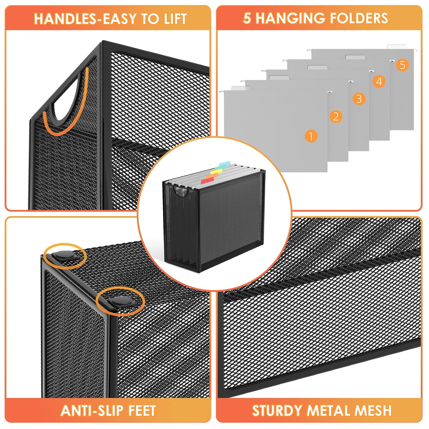 Sinboun Hanging File Organizer Includes 5 Hanging Folders for Office, Black