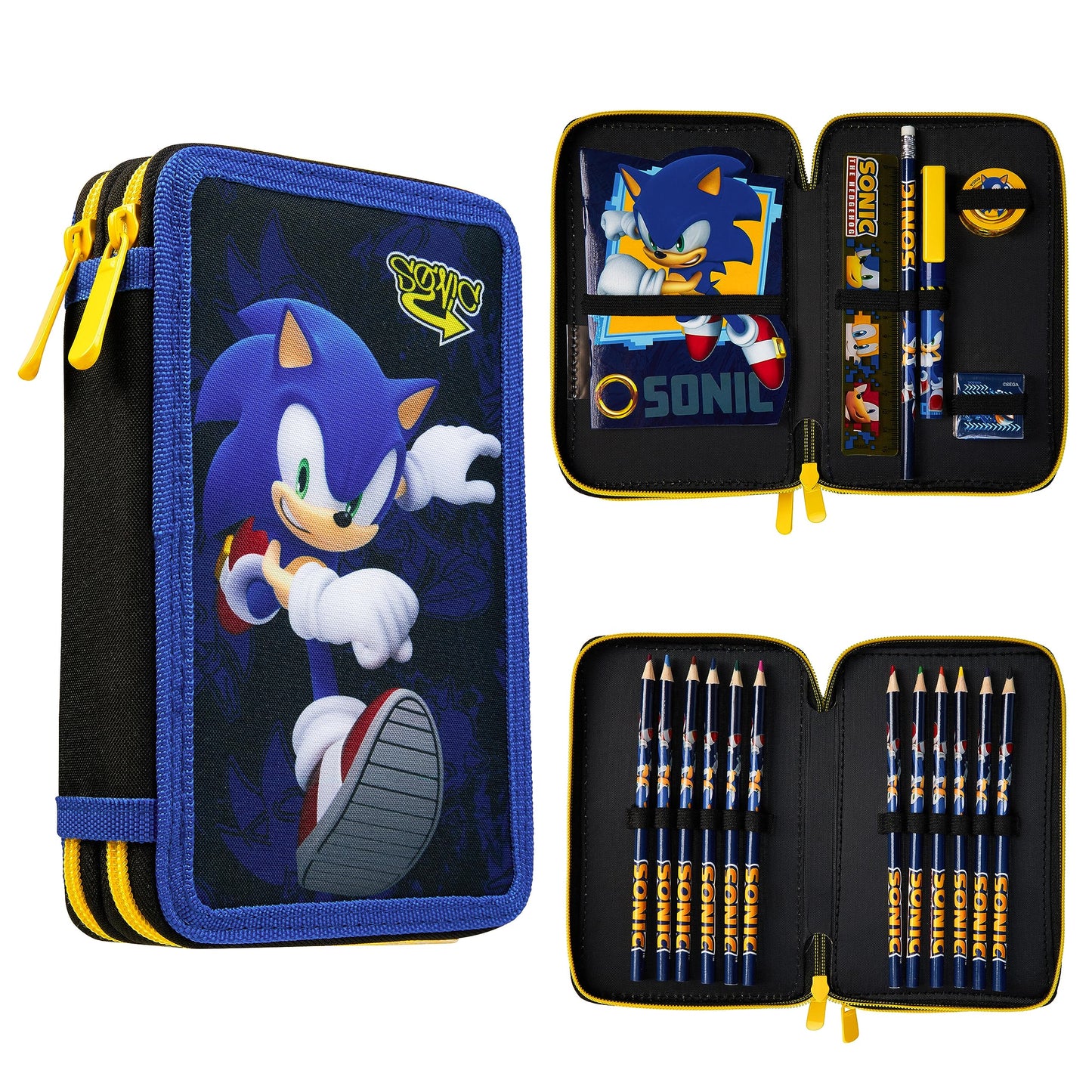 SONIC THE HEDGEHOG Pencil Case for Kids Stationery Set Pens Colored Pencils Mini Notebook School
