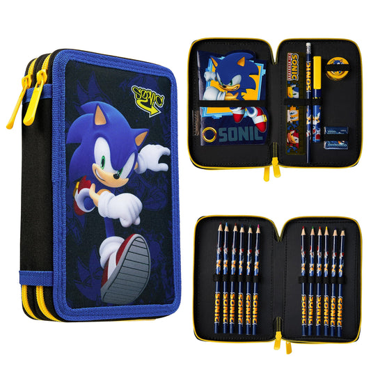 SONIC THE HEDGEHOG Pencil Case for Kids Stationery Set Pens Colored Pencils Mini Notebook School