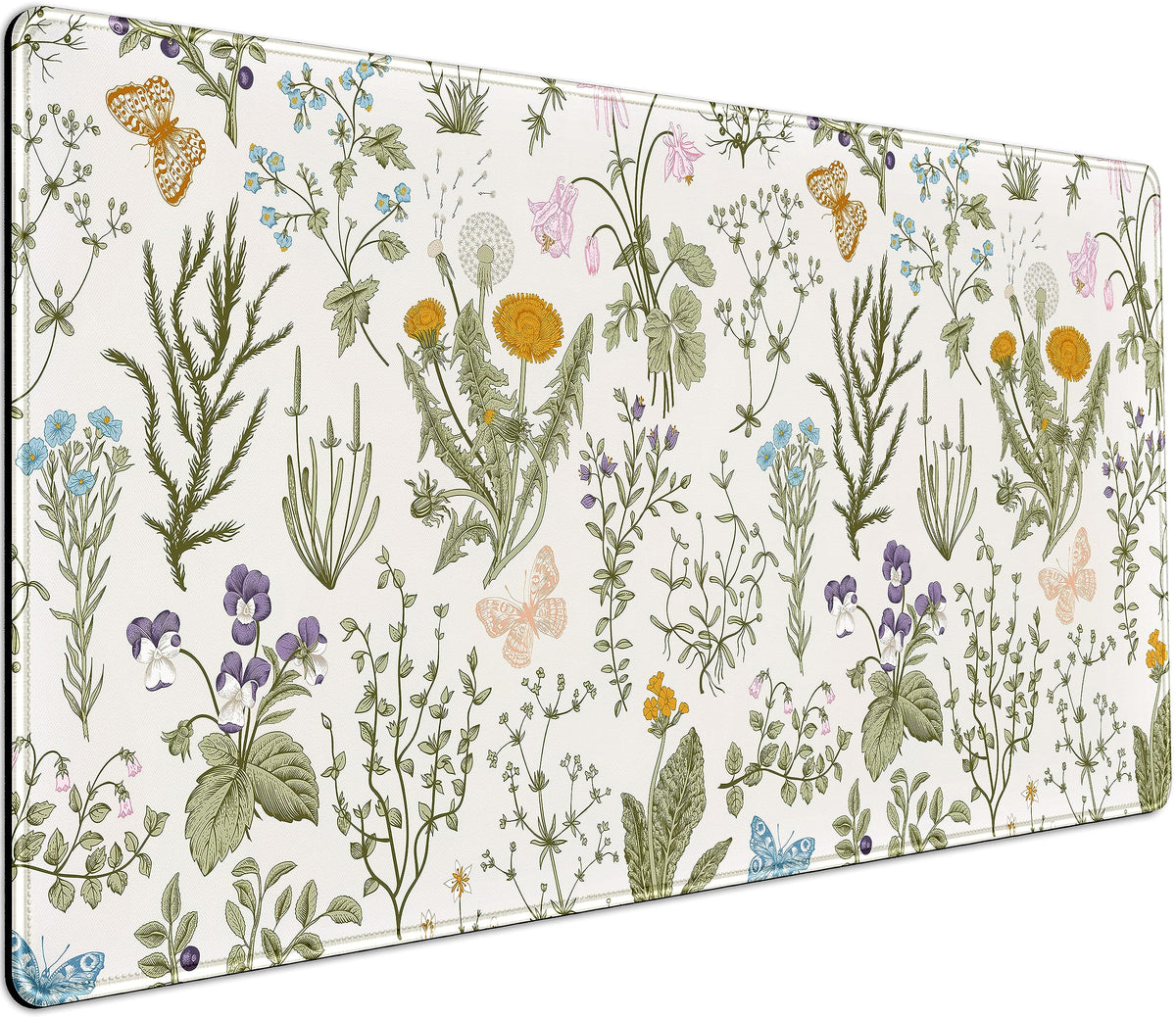 Cute Flowers Desk Mat Pressed Dried Floral Mouse Pad Neutral Beige Sage Green XXL Large Extended